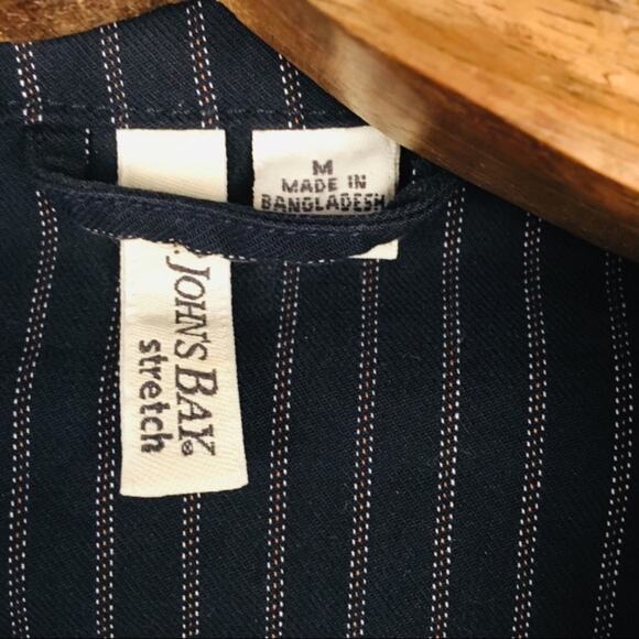 Navy Blue Cotton Casual Blazer Tan Stripes Sz Medium - Picture 8 of 8